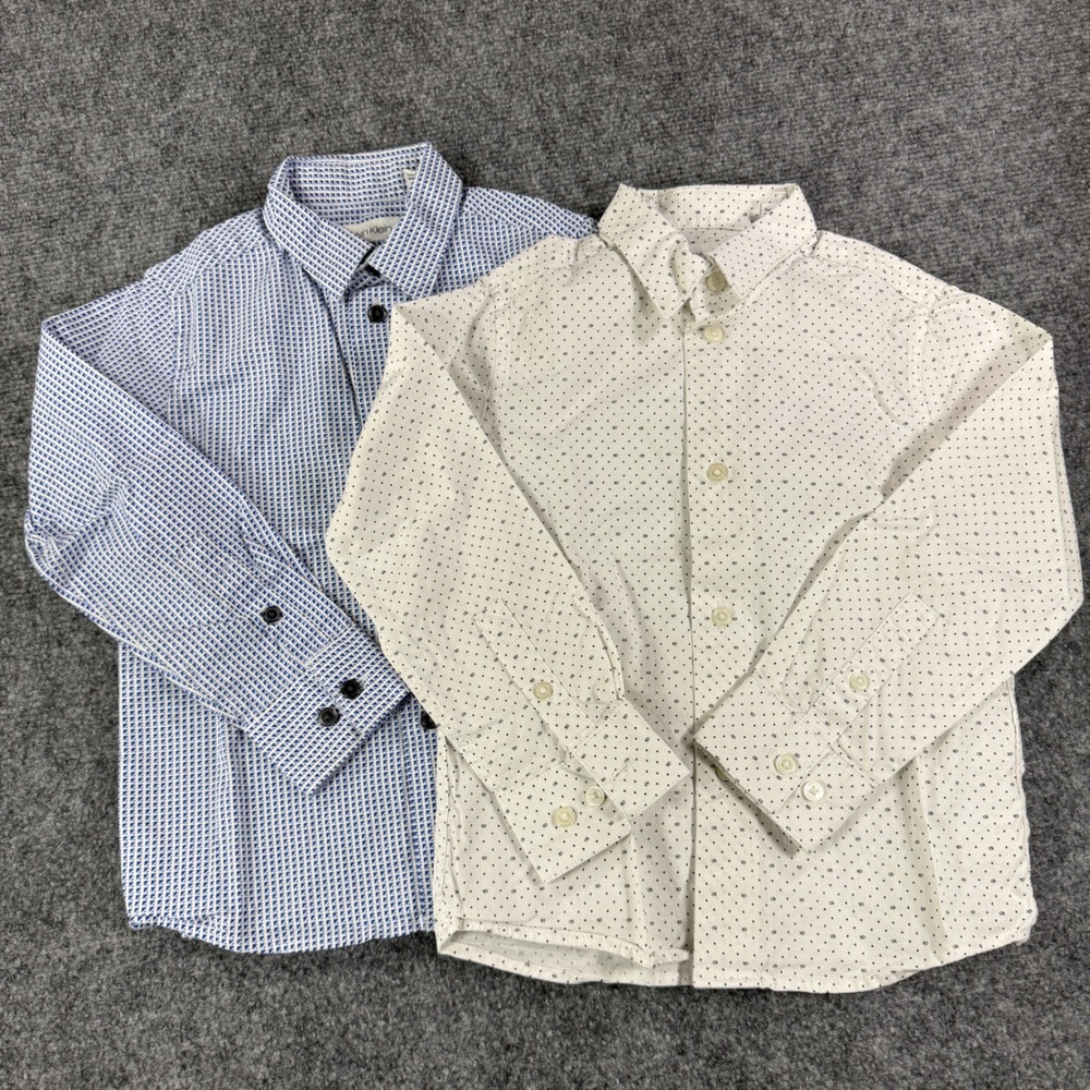 Calvin Klein Boys Size 5 Slim Fit Dress Shirt Lot of 2 Polka Dot & Geometric